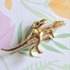 Dinosaur pendant charm gold tone dino paleontologist jewelry